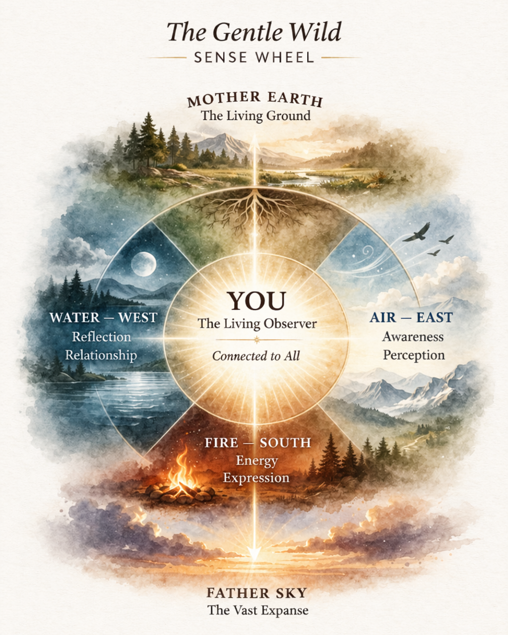 The Gentle Wild Sense Wheel with nature scenes and text on a white background